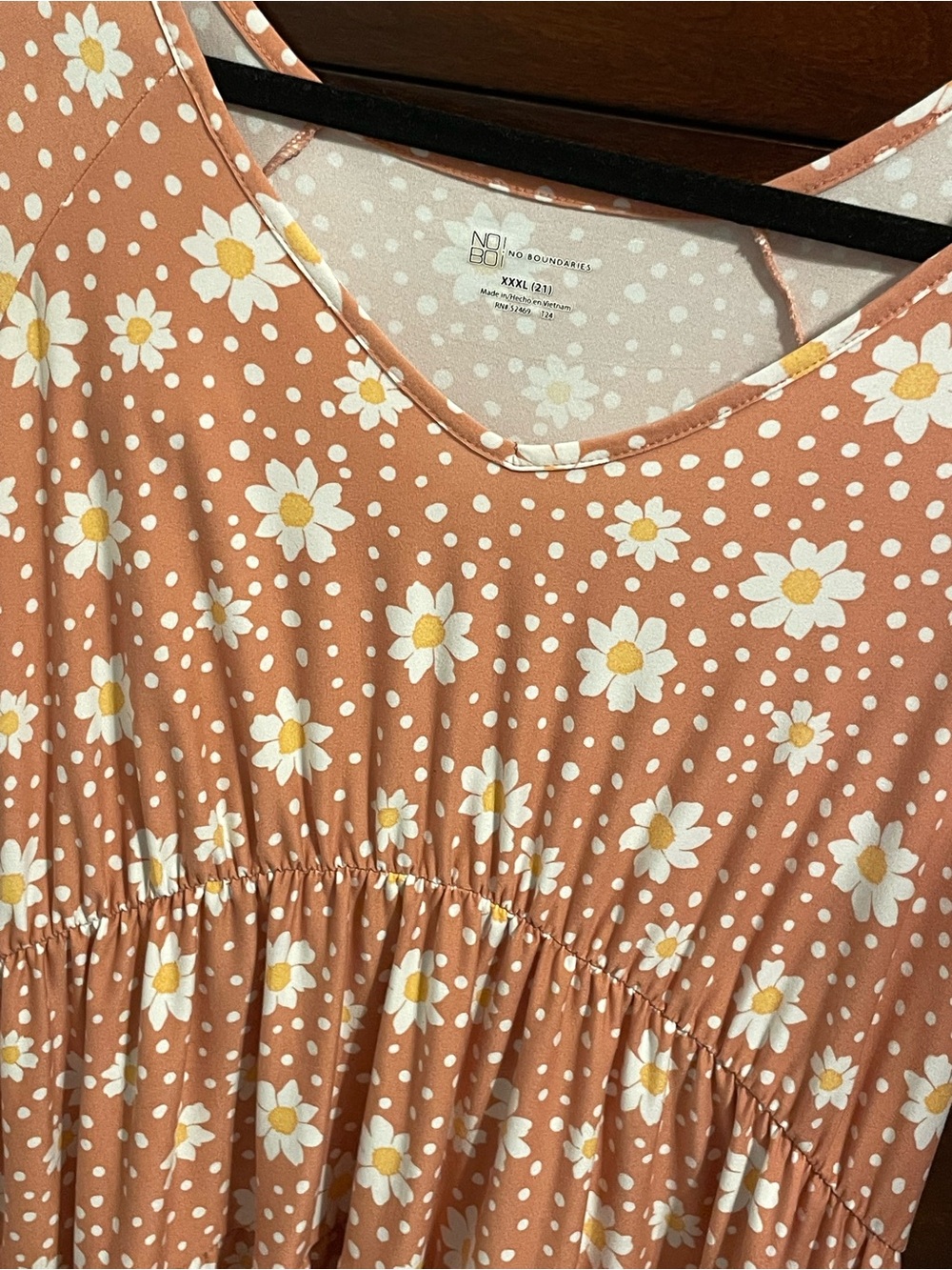 No boundaries 3x junior dress soft stretch jersey knit peach daisy babydoll mini - Picture 2 of 4